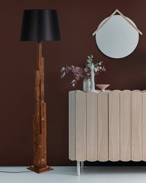 Opviq Lámpara de Pie Kule Ceviz de Madera con Pantalla Negra